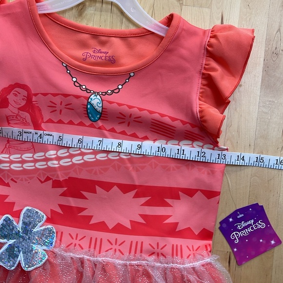 NWT DISNEY PRINCESS MOANA DRESS GIRLS SIZE M 7-8 CORAL SPARKLE TULLE PARTY PLAY - Picture 7 of 11